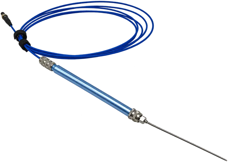 Bare delivery fiber with blue handpiece and metal tip