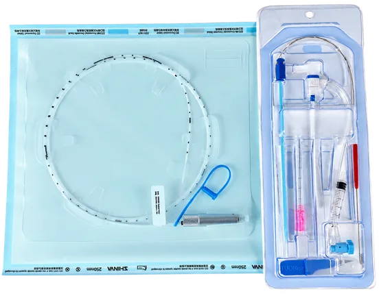 Endovenous accessory kit with radial fiber and introducer sheath components in packaging
