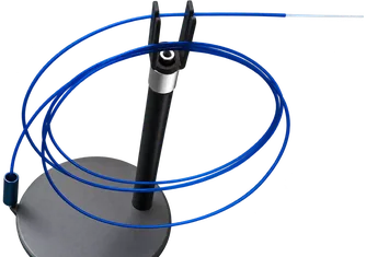 Fiber holder stand with coiled blue fiber
