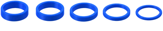 Set of five blue focusing rings of different thickness