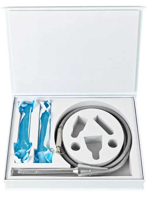 Gynecology accessory kit with flexible line, metal handpiece and individually packaged tips in a storage case
