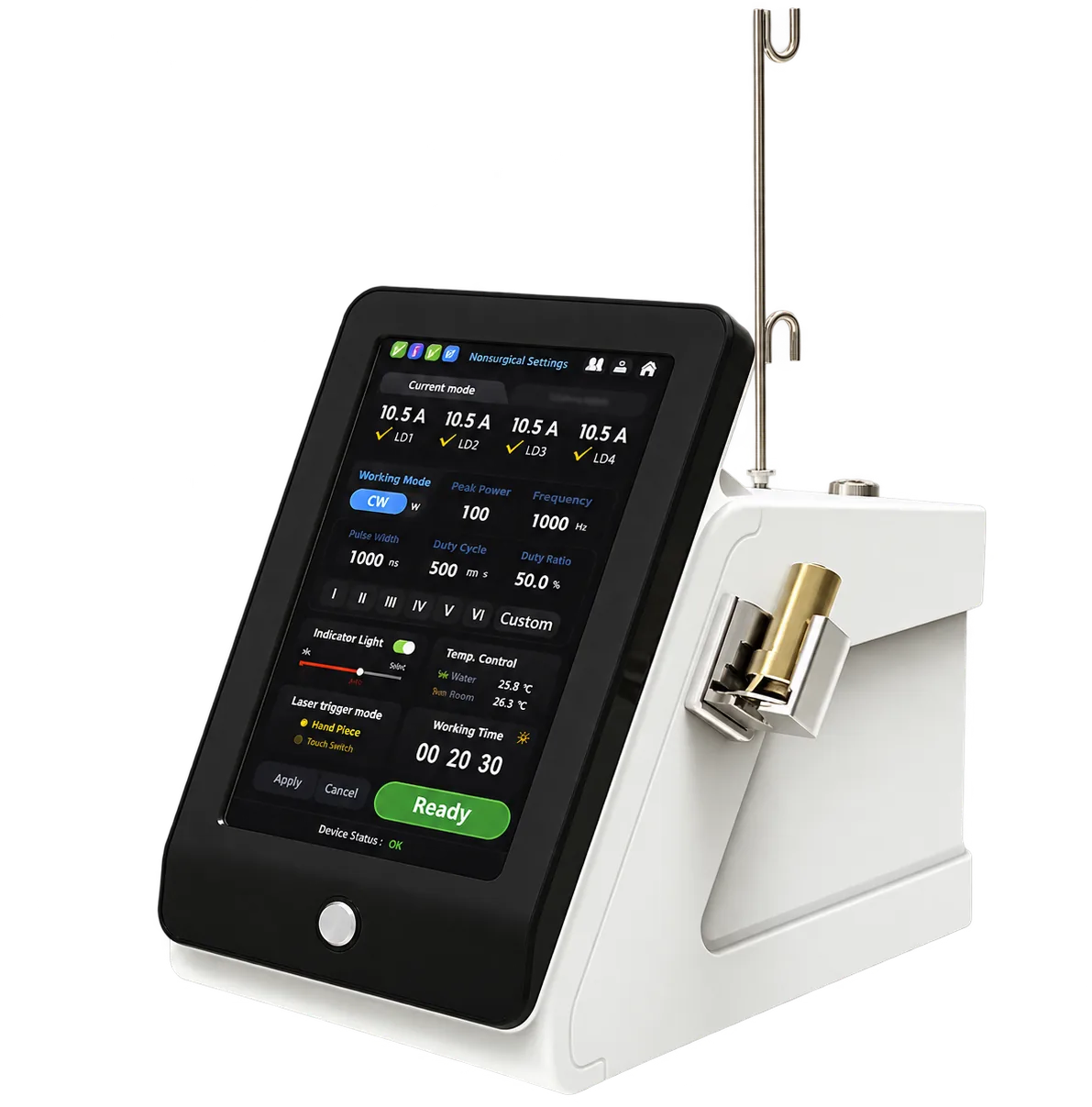 980 nm + 1470 nm diode laser platform with touchscreen and fiber holder