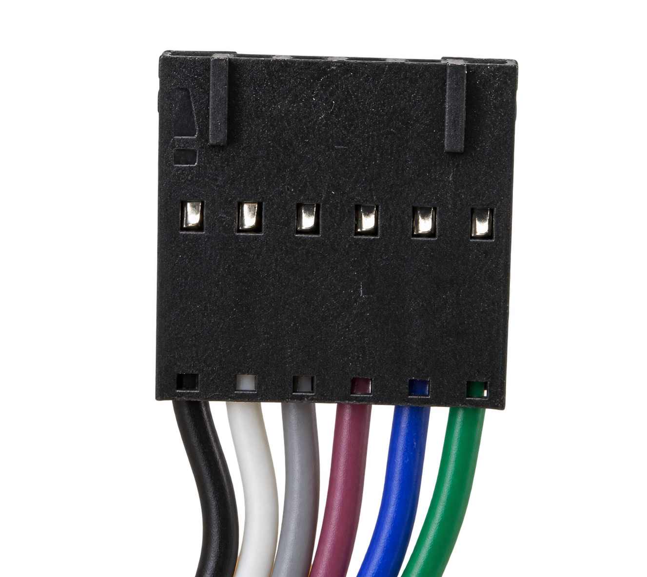 Edited transparent display of the 6-position connector; no pin orientation or wire-order assignment